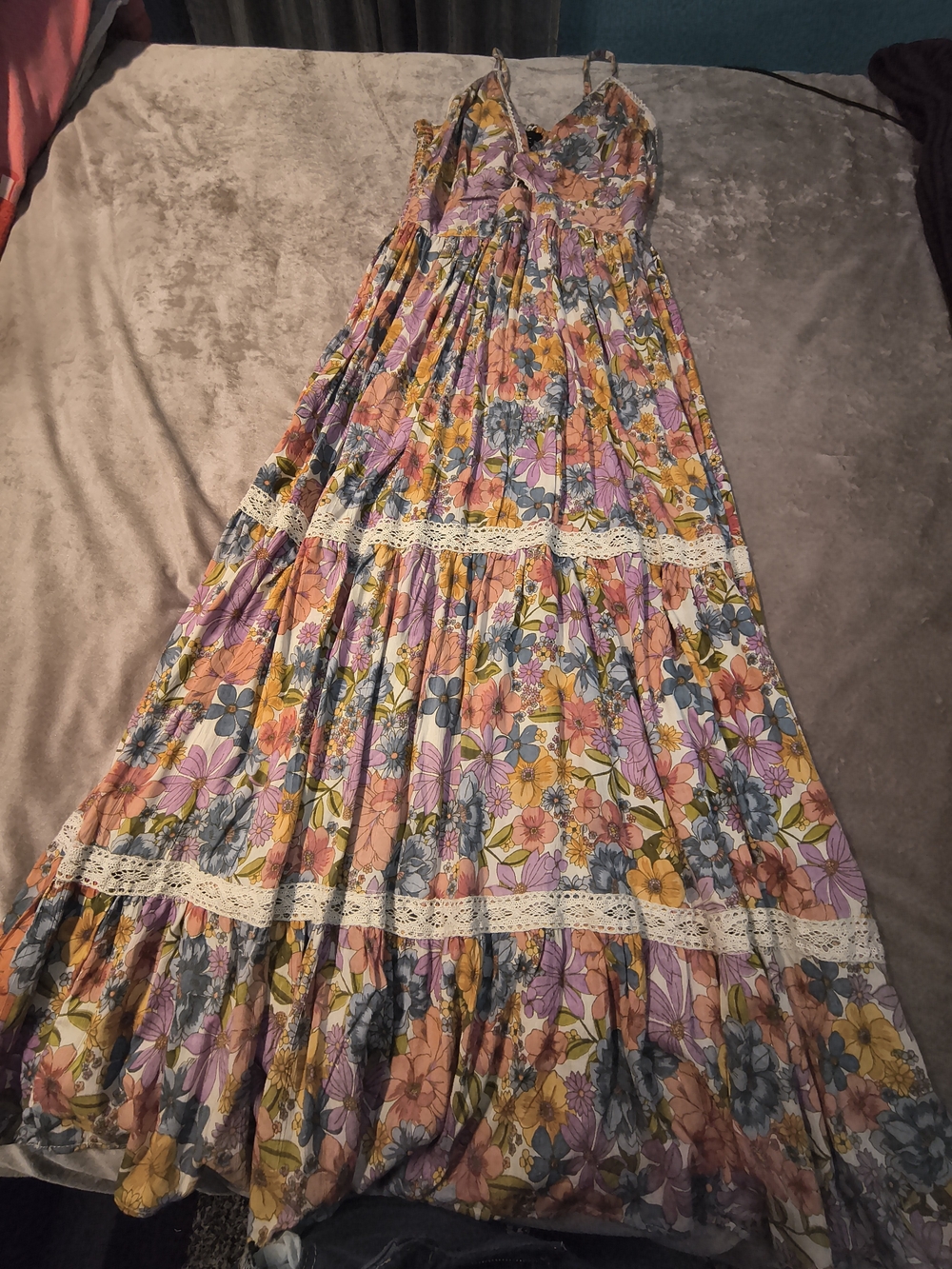 Floral Lace-Trim Maxi Dress in Multi